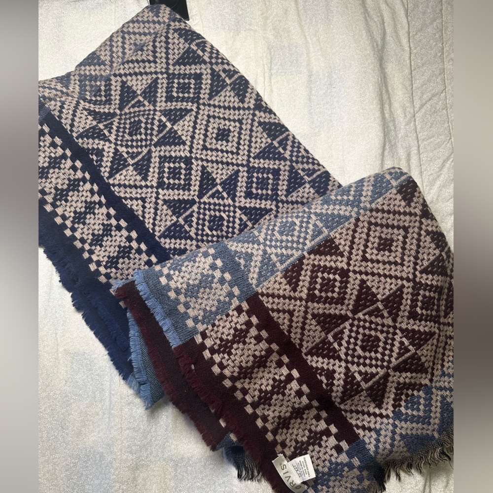 Orvis Blue and Brown Geometric Wool Scarf